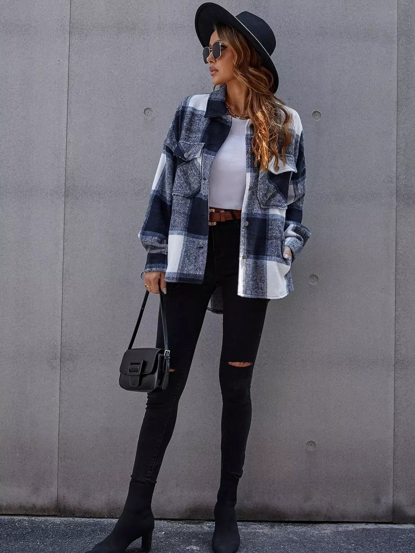 Urban Plaid Button Jacket