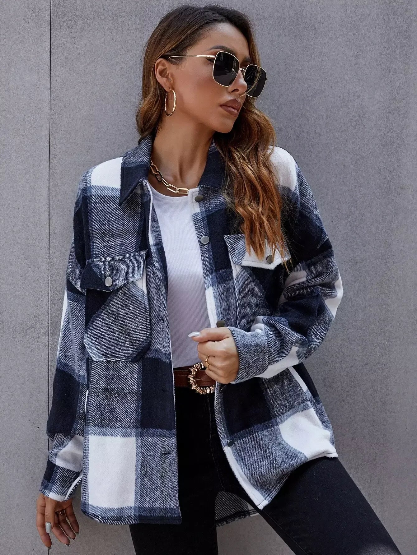 Urban Plaid Button Jacket