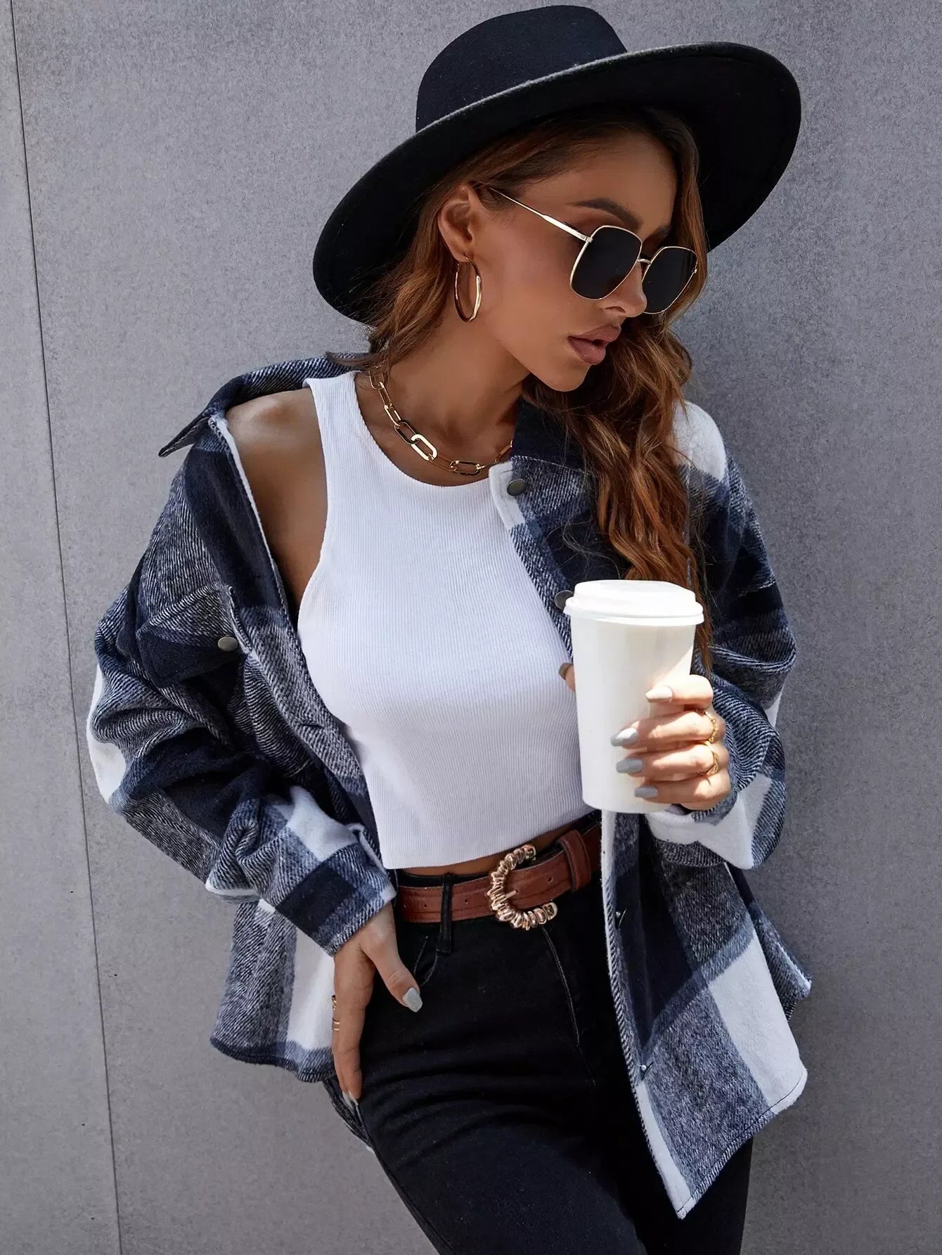 Urban Plaid Button Jacket