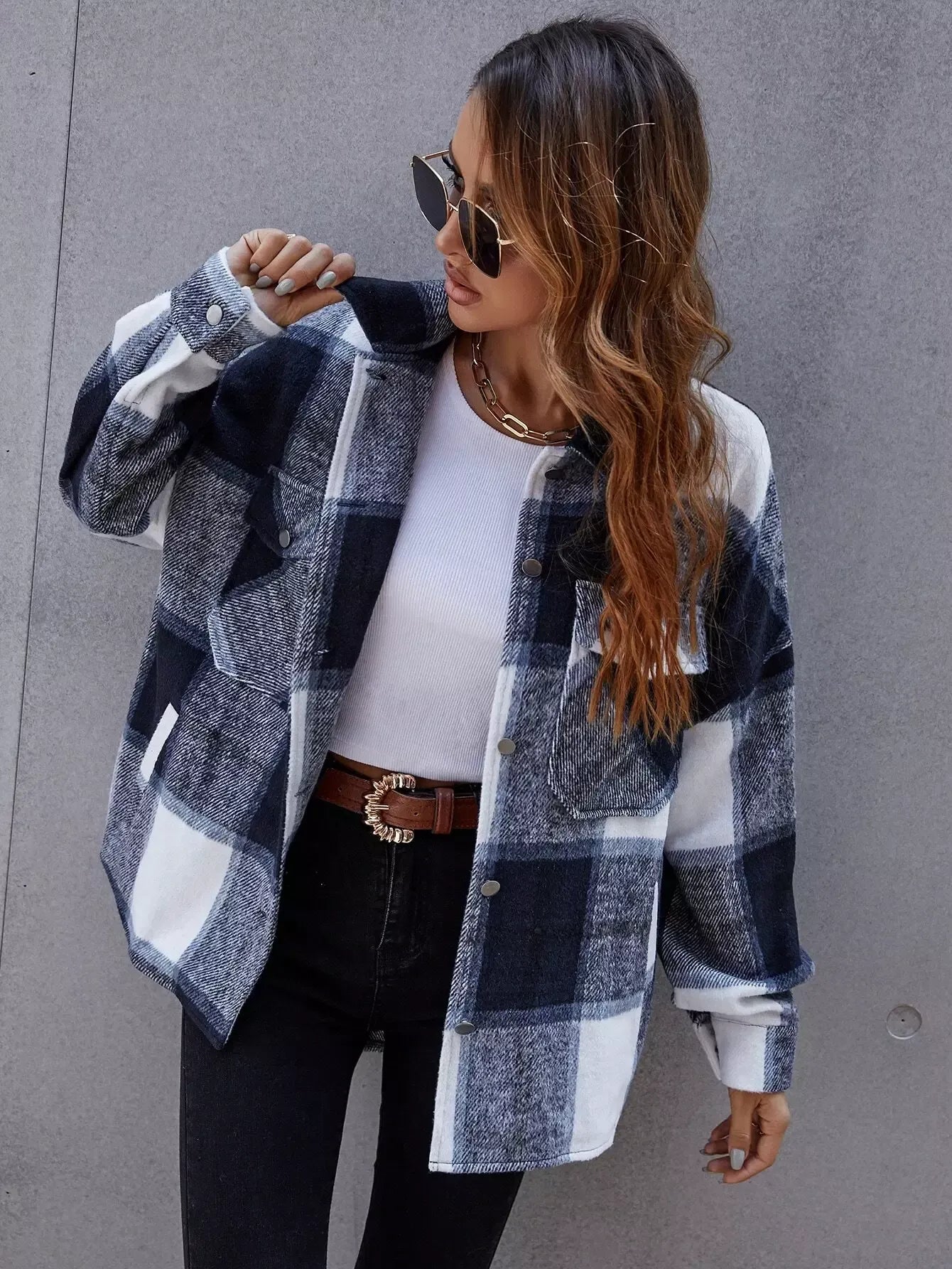 Urban Plaid Button Jacket